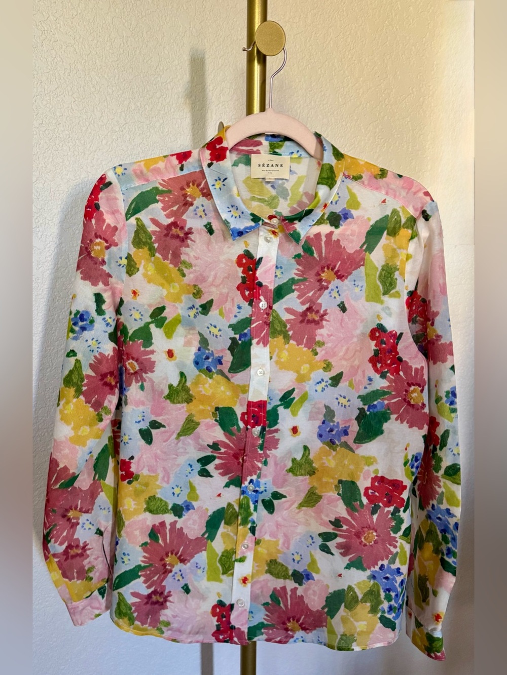 Sézane Multicolor Floral Cotton-Silk Blend Blouse / Size 38 (US 6)